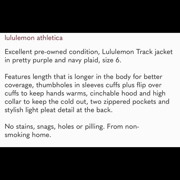 Lululemon Track Purple Navy Plaid Jacket, Size 6 - Picture 8 of 16